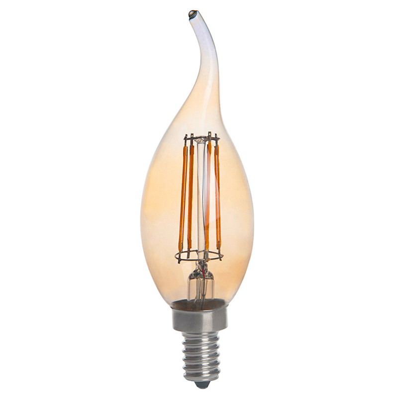 Gold Tint CA10 E12 4W LED Vintage Antique Filament Light Bulb, 40W Equivalent, 4-Pack, AC100-130V or 220-240V